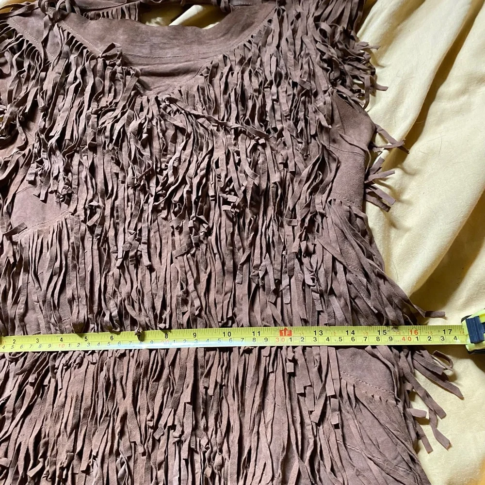 All Saints leather suede fringe flapper dress S XS UK10 2/4US brown gogo western - Picture 6 of 11